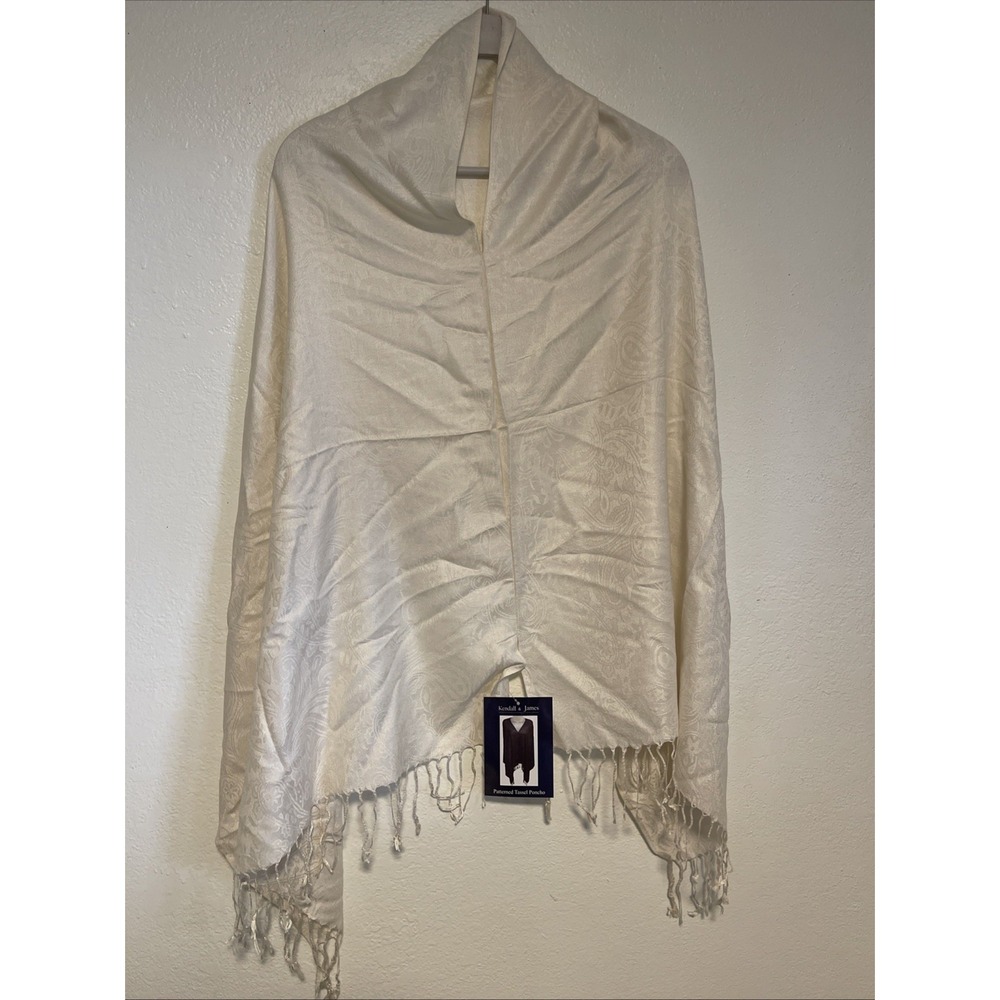 Kendall &‎ James Patterned Tassel Poncho Wrap Ivory NEW